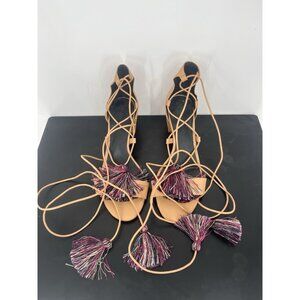 Rebecca Minkoff Camel Isla Tassel Gladiator Laceup Heels Pumps Shoes sz 8M